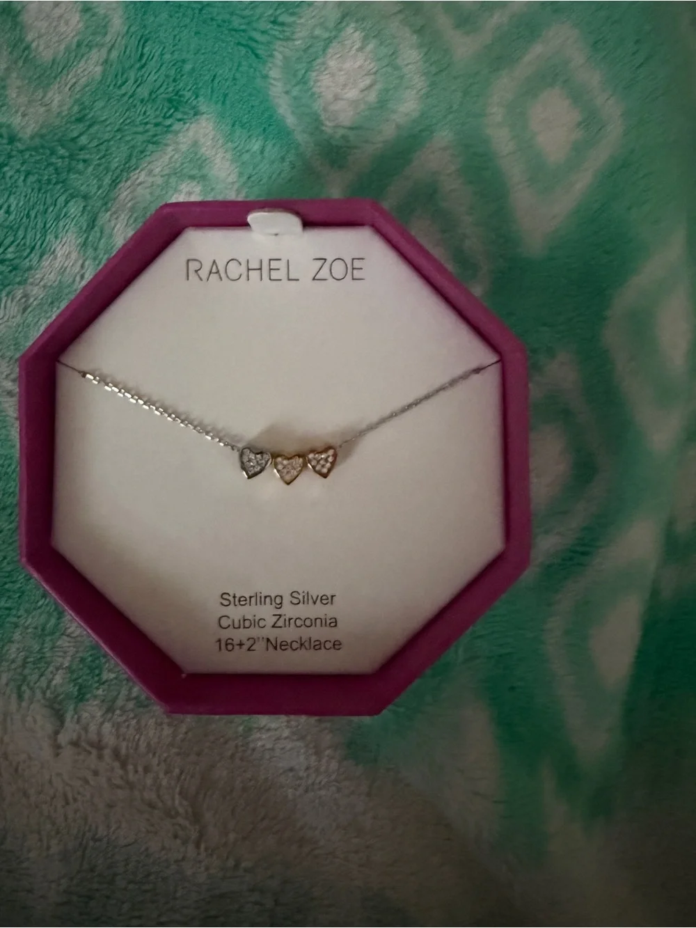 Rachel Zoe Silver Triple Heart Necklace with CZ Accents